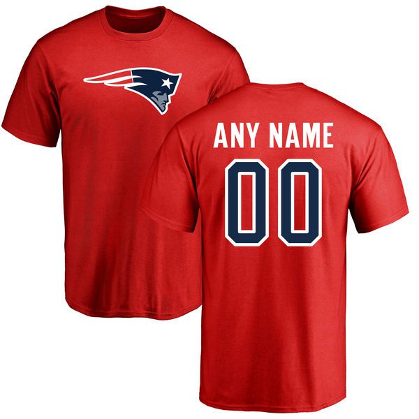 Men New England Patriots NFL Pro Line Red Custom Name and Number Logo T-Shirt